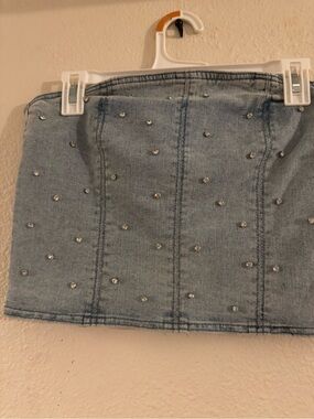 Boutique Women’s Light Blue Embellished Denim  Tube Top